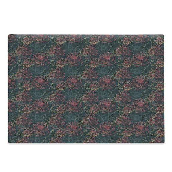 Lotus Cutting Board, Hand Drawn Mystic Flowers of Asia Symbolizing Rebirth of Nature, Decorative Tempered Glass Cutting and Serving Board, Large Size, Dark Coral Slate Blue, by Ambesonne