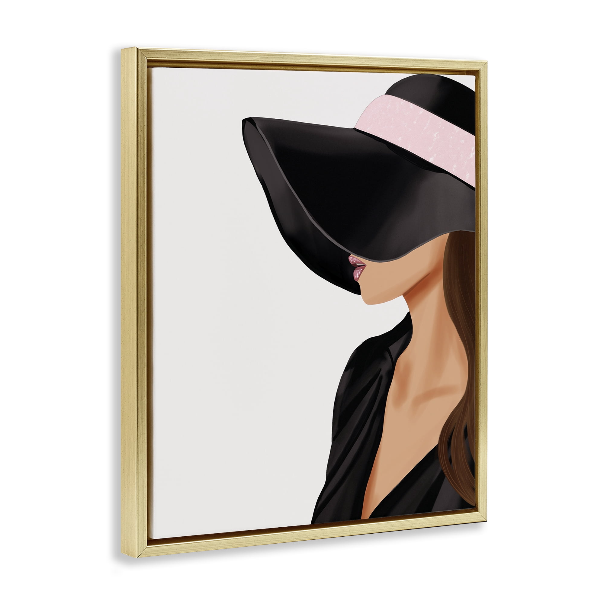 Stupell Industries Shaded Woman Large Hat People Painting Gold Floater Framed Canvas Art Print Wall Art, 25 x 31