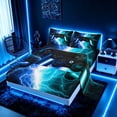 thumbnail image 2 of meiyoeat Neon Lightning Gaming Full Size Sheets for Boys Girls, Electric Gamer Bed Sheets, Blue Cyan, 4-Piece, 1 Flat Sheet, 1 Fitted Sheet and 2 Pillowcases, 2 of 6