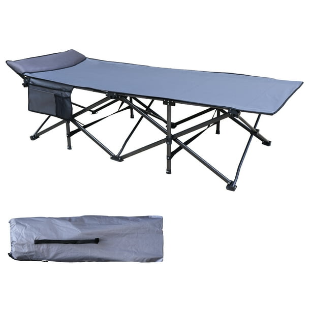 Big and Tall Deluxe Folding Camp Cot with Builtin Pillow