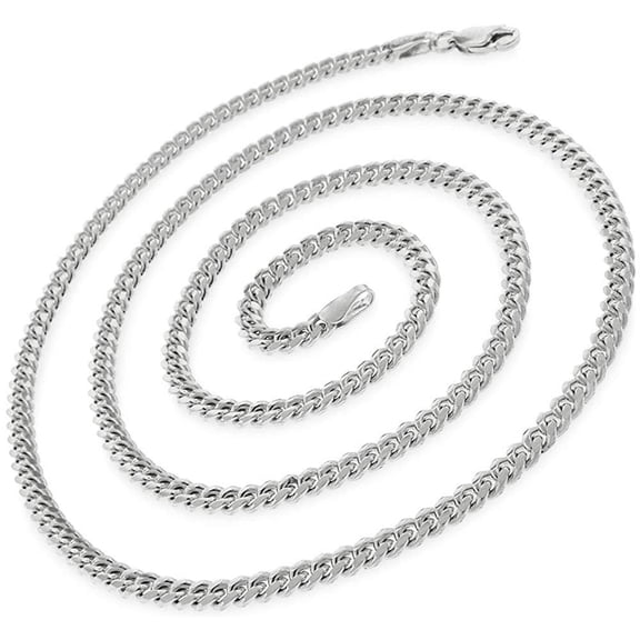 925 Italian Sterling Silver 3.5mm Miami Cuban, FREE Microfiber Cloth, Solid Bombe Curb Link Rhodium Chain Mens Womens Necklace, Giorgio Bergamo