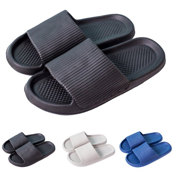 FRSASU Men's Classic Anti-slip Shower Slipper Textured Open Toe Casual Slide Summer Lightweight Cloud Slippers Gray-A