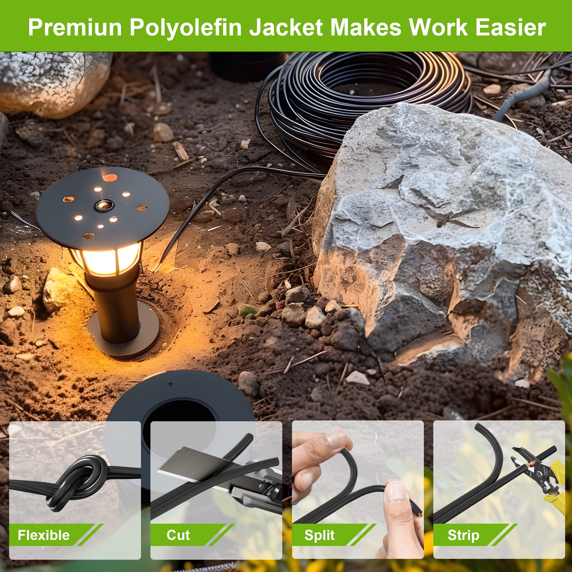 SYSTON 12/2 Low Voltage Landscape Lighting Direct Burial Stranded Wire Cable, 12 Gauge 2 Copper Conductors for Outdoor Spotlight Pathway Lighting and More Low Voltage Applications Use - 100 FT