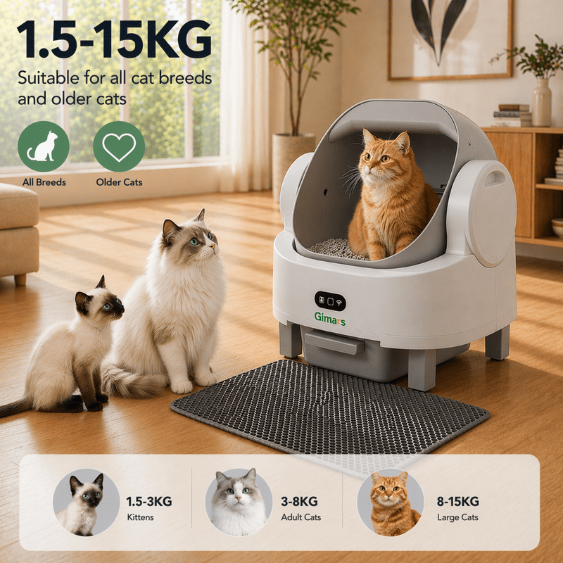 Gimars Self Cleaning Cat Litter Box, Open-Top, Large Capacity, Safety Sensors, For Multi Cats
