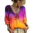 thumbnail image 2 of 3/4 Length Sleeve Womens Tops Lace Up Blouse Women's V-Neck Abstract Geometric Print Ruffle Trim Casual Loose Flowy Dressy Shirts, 2 of 5