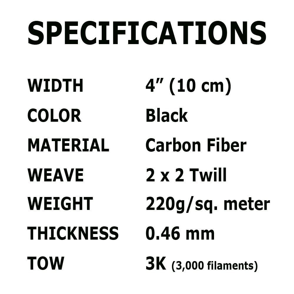 Carbon Fiber FABRIC-2x2 Twill WEAVE-3K 220g-Black 4 in x 5 FT