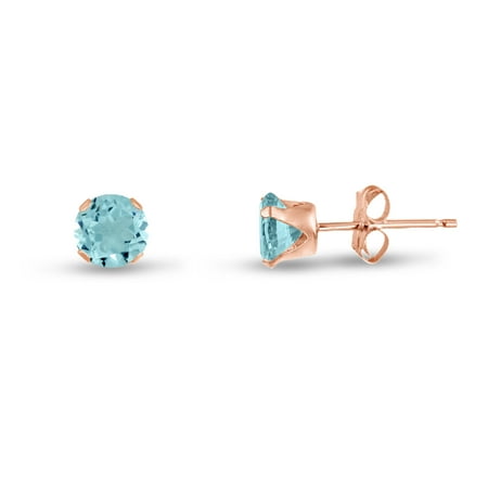 - Round 2mm Rose Gold Plated Sterling Silver Simulated Aquamarine CZ Stud Earrings, Free Gift Box included