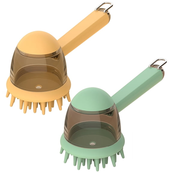 2PCS Long Handle Pet Bath Brushes in Comfortable Grip for Easy Grooming