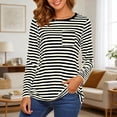 thumbnail image 2 of Wang6 Womens Long Sleeve Striped Tshirts Shirts Causal Loose Fit Going out Tops Crew Neck Graphic Tunic Tees with Pocket Black S, 2 of 6