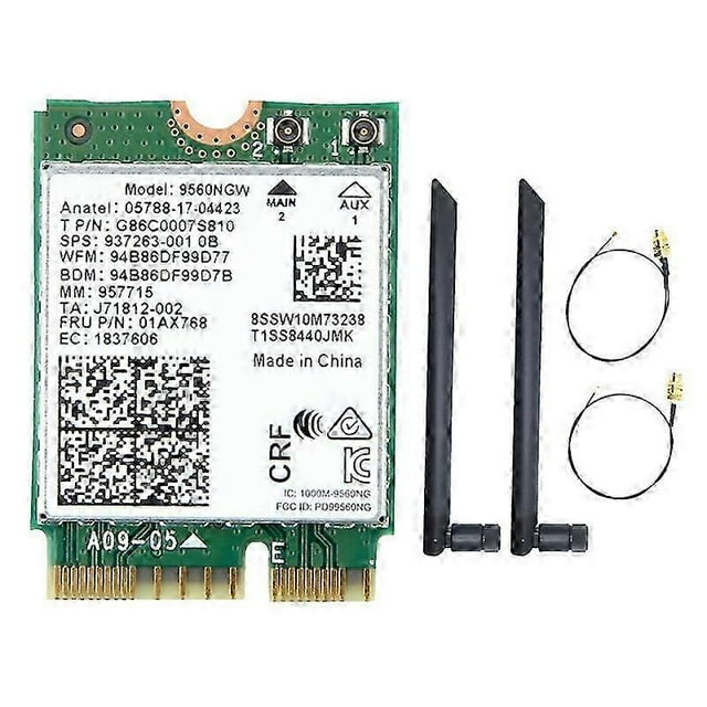 9560NGW WiFi Card+2XAntenna 1730Mbps Wireless AC 9560 2.4G+5G BT 5.0 802.11Ac M.2 CNVI 9560NGW Wirel