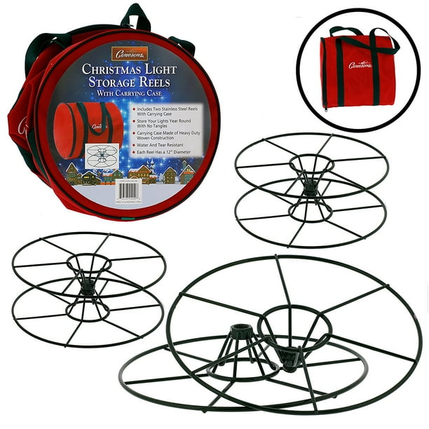 Christmas Light Storage Wheels with Bag 3 Metal Reels with Carrying Case