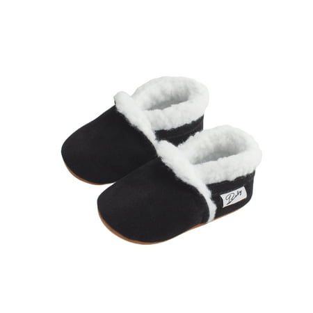 

Newborn Baby Boy Girl Plush Shoes Anti-Slip Soft Sole Footwear Walking Shoes Solid Color Autumn Winter