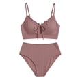 thumbnail image 7 of Gamivast Swimsuits for Women Bikini Sets 2 Pieces Push up Ribbed Ruffle Trim Tie Front Top High Waisted Bottom Tummy Control Swimwear Beach Vacation, 7 of 7