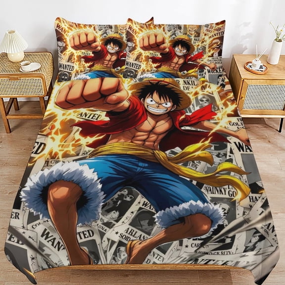 3 Piece Comfortable Bedding Set One Piece Luffy Duvet Cover Twin Bed with 2 Pillowcase 90"x90"