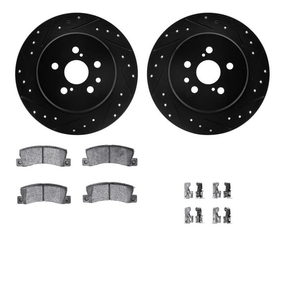 Dynamic Friction Company Rear Brake Rotors-Drilled and Slotted-Black with 5000 Advanced Brake Pads includes Hardware 8512-76041