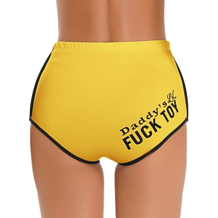 TiaoBug Women s Letter Print Yoga Booty Shorts Sports Yoga Workout Hot Pants Bikini Briefs Yellow S