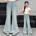 thumbnail image 5 of UAYOTSE Girls Flare Jeans with Lace Trim Hem Wide Leg Denim Pants Elastic Waist Kids Back to School Sweet Fall,Sizes 14 Years, 5 of 9