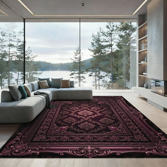 ODIKA 4'x6' Machine Washable Non-Slip Area Rug, Gothic Burgundy High Traffic Rug, Purple, 1155004