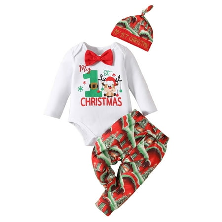 

Toddler Boys Girls Christmas Long Sleeve Deer Prints Romper Bodysuit Prints Pants Hat Outfits Kids and Baby Clothing Chicken Onesie Baby Zip Up Onesies