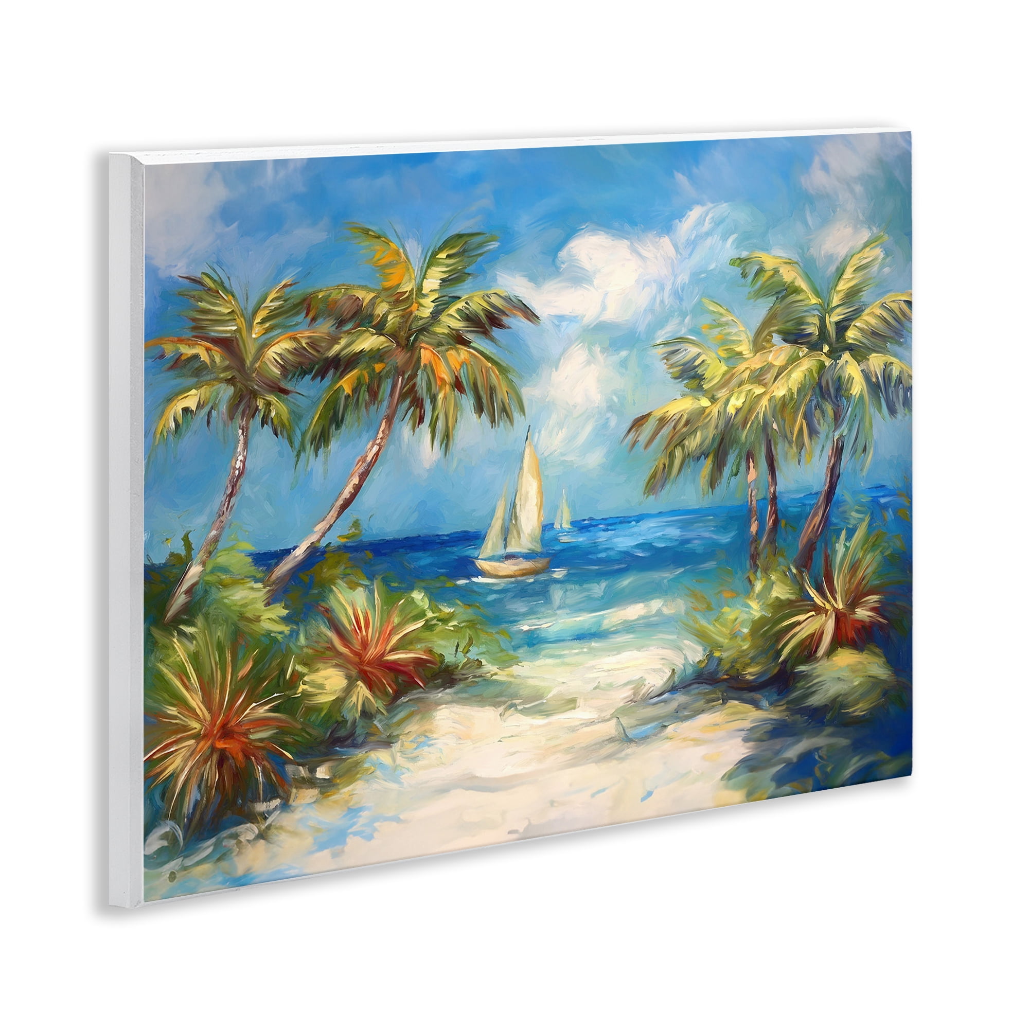 Stupell Industries Tropical Paradise Harbor Coastal Painting Unframed Art Print Wall Art, 14 x 11