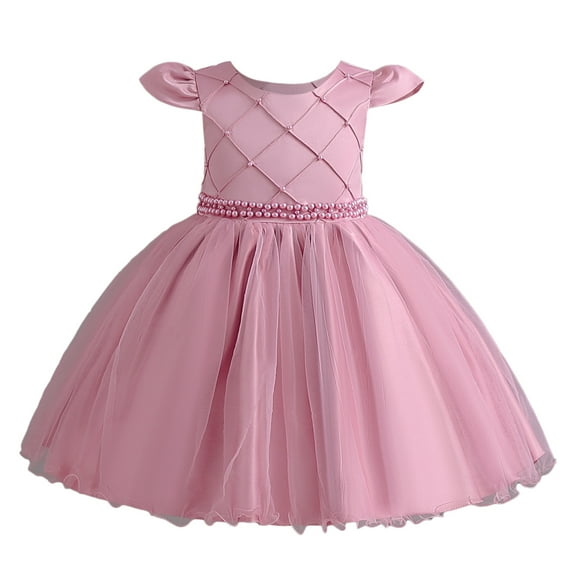 Sngxgn Girls Long Sleeve Backless Lace Flower Square Neck Tiered Ruffle Swing Party Dress(Pink,140)