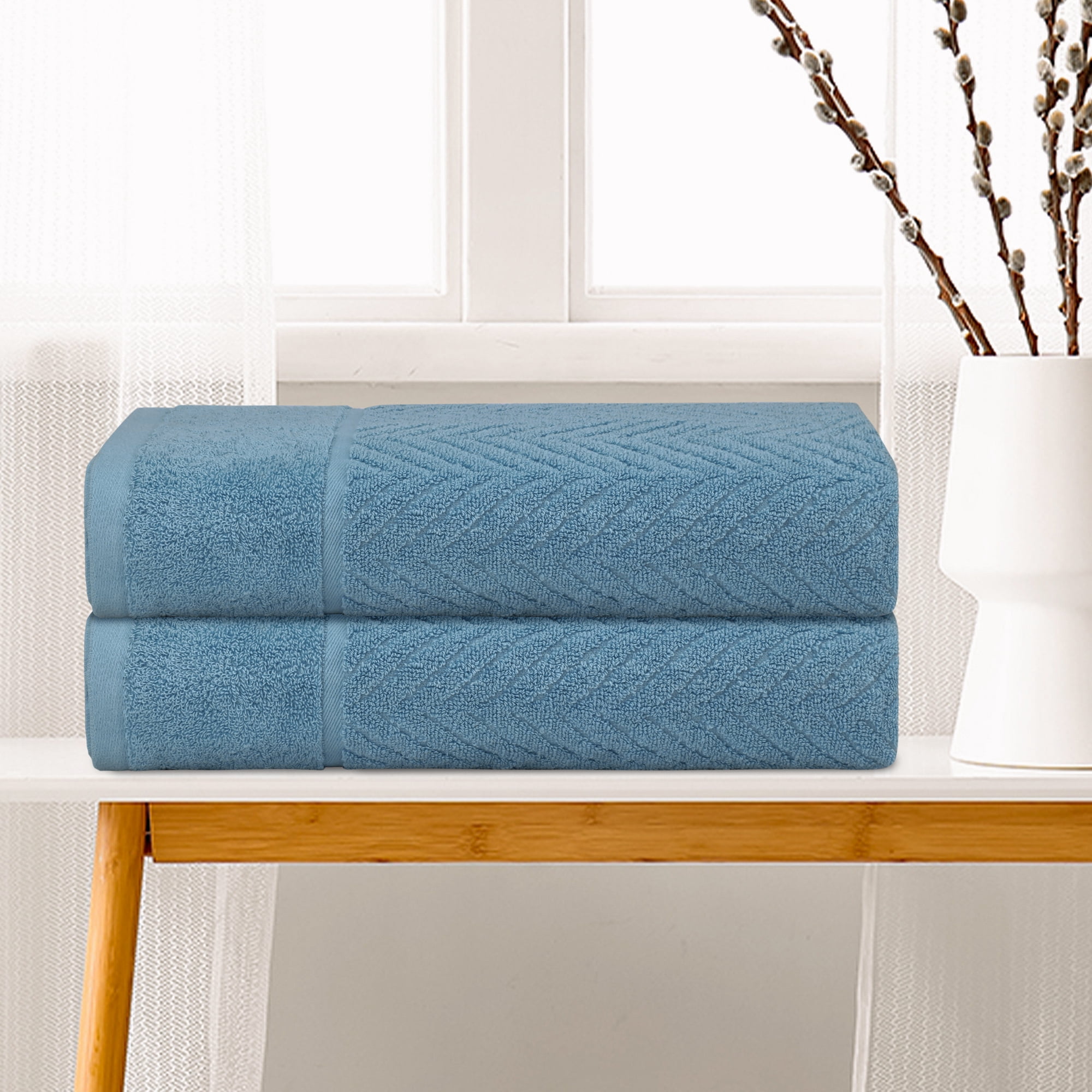 Unique Bargains 100% Cotton 2 Pack Solid Bath Towels Quick Dry and Absorbent Blue