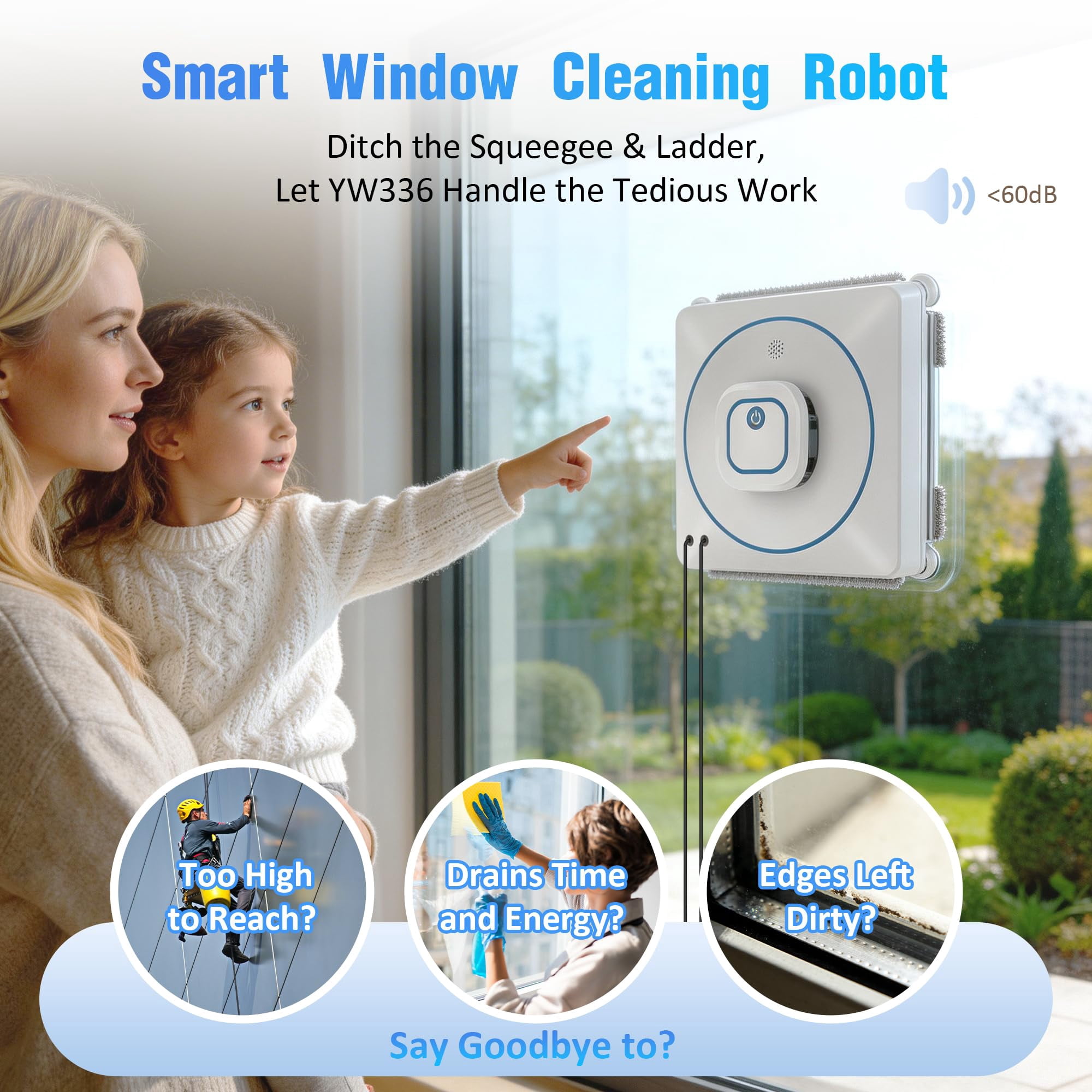 Window Cleaner Robot with 2 Pads, 8000Pa Suction Dual Direction Auto-Spray Windows Cleaner with 4 Cleaning Modes - Intelligent Path, Edge Detection, Remote Control, 15-Stage Anti-Fall System
