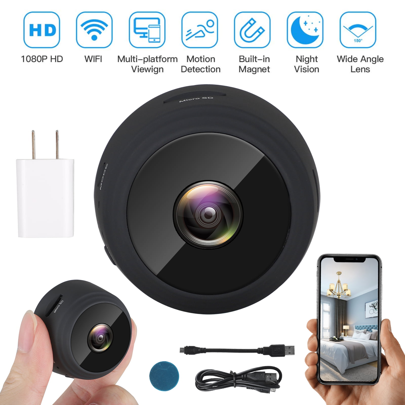 Tsv Mini Wifi Home Security Camera 1080 720p Hd Smart Indoor Nanny Cam With Night Vision