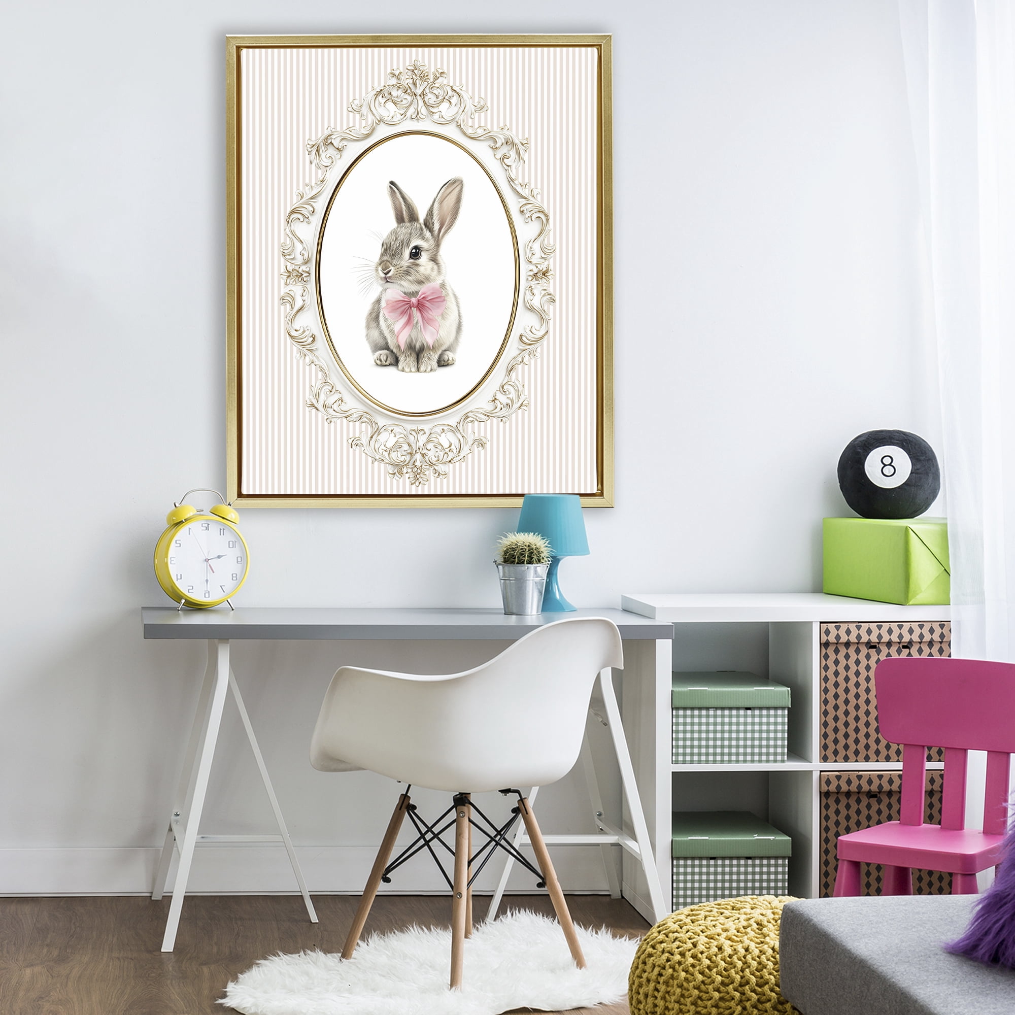 Stupell Industries Ornate Border Bunny Gold Framed Floater Canvas Wall Art, design by Christine Simpson Art