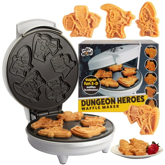 Mini wafflera de héroes de los calabozos - Come a tus personajes favoritos de fantasía y haz el desayuno divertido - Novedad fresca, panqueques tipo DnD en minutos - Wafflera eléctrica antiadherente,