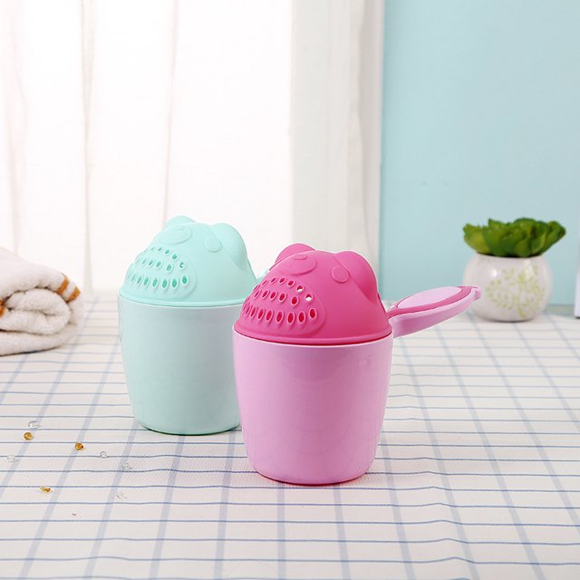 Champú para enjuague de bebé, taza de enjuague para bebé, enjuague de baño para bebé, taza para lavar el cabello para protección de los ojos del bebé (oso rosa, verde)