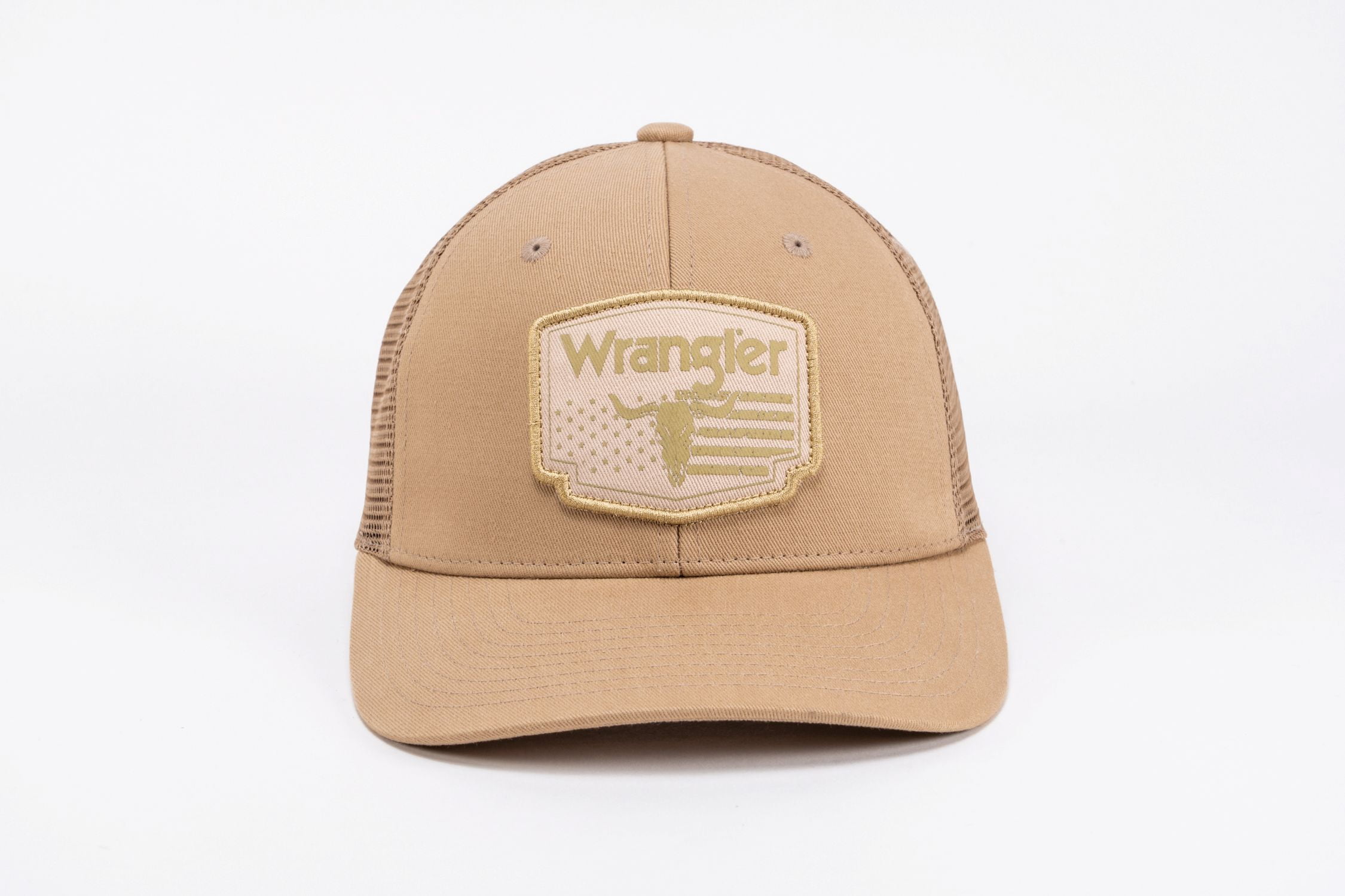 Wrangler Khaki Trucker Cap with Mesh Back and Snapback Closure