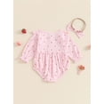 thumbnail image 6 of Aojekbee Baby Girl 2Pcs Fall Outfits Long Sleeve Crew Neck Button Front Romper with Headband Set, 6 of 10