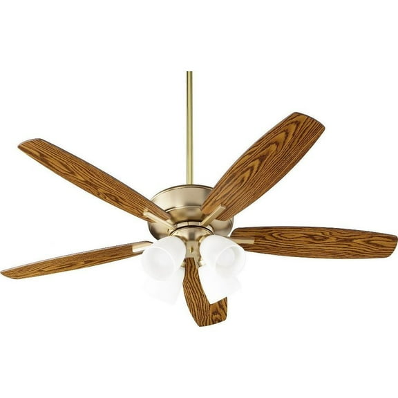 Carlile Way 5 Blade Ceiling Fan in Bailey Street Home Home Collection Style 52 inches Wide By 16.75 inches High-Aged Brass Finish-Dark Oak Blade Color