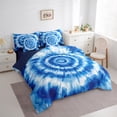 thumbnail image 2 of Manfei Blue Tie Dye Bedding Comforter Set 7-Piece,Abstract Flower Full Bedding Set,Boho bohemian Print Fitted Sheet Flat Sheet,Microfiber Room Decorative Reversible, 2 of 5