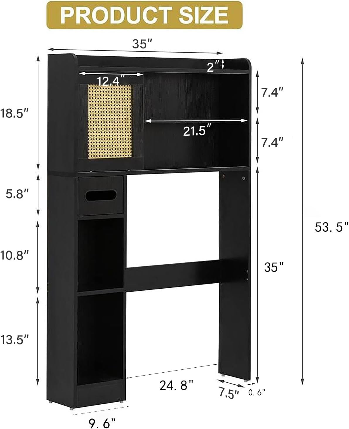 Reliancer 6-Tier Over The Toilet Storage Cabinet, Bathroom Space Saver Organizer Shelves with Sliding Door, Adjustable Shelves