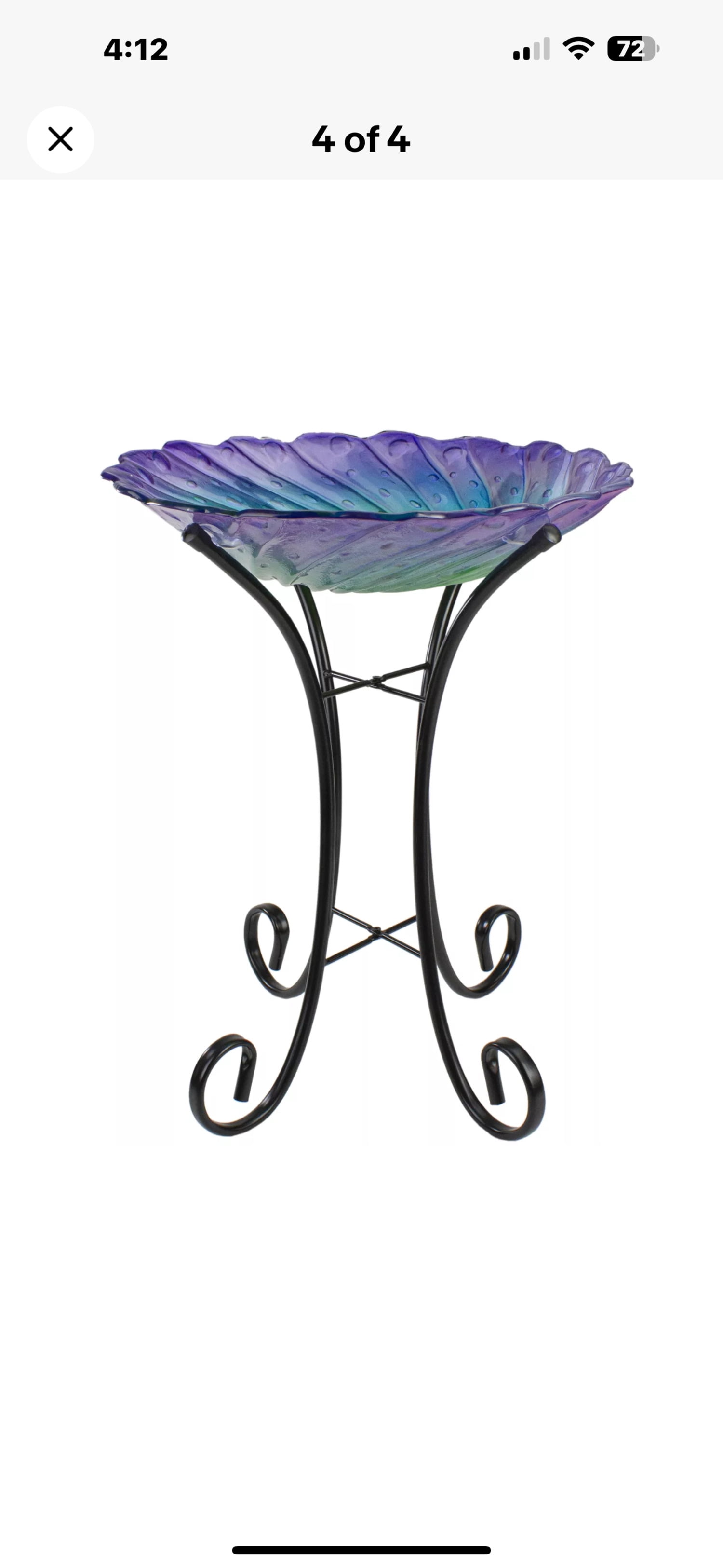 Custom Hand Blown-Glass Bird Bath  Stand - Purple Ripple - 18 inch