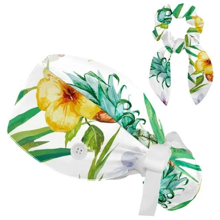 

Working Cap with Buttons and Sweatband Scrub Hat Bouffant Caps with Scrunchie Pineapple Tie Back Hats