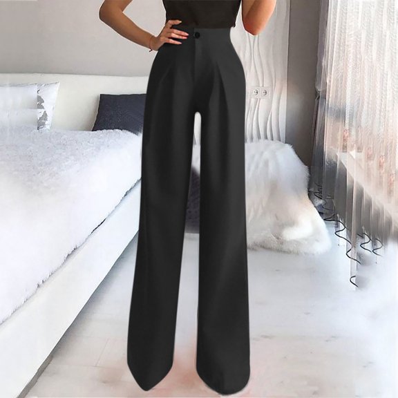 Idoravan Womens Fashion Summer Solid Casual Button Pocket Elastic Waist Long Pants
