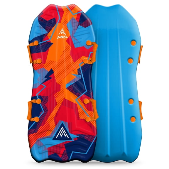 ArtikFun 45" Stylus Snow Sled, EPS Foam Core, for Kids & Adults, 4 Molded Handles, Durable Design, Orange & Blue