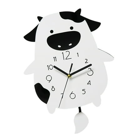 Cute Cow Wall Clock Animal Acrylic Wall Clock Silent Battery Operated Wall Clock With Swing Tail Pendulum For Living Room Bedroom Home Decor