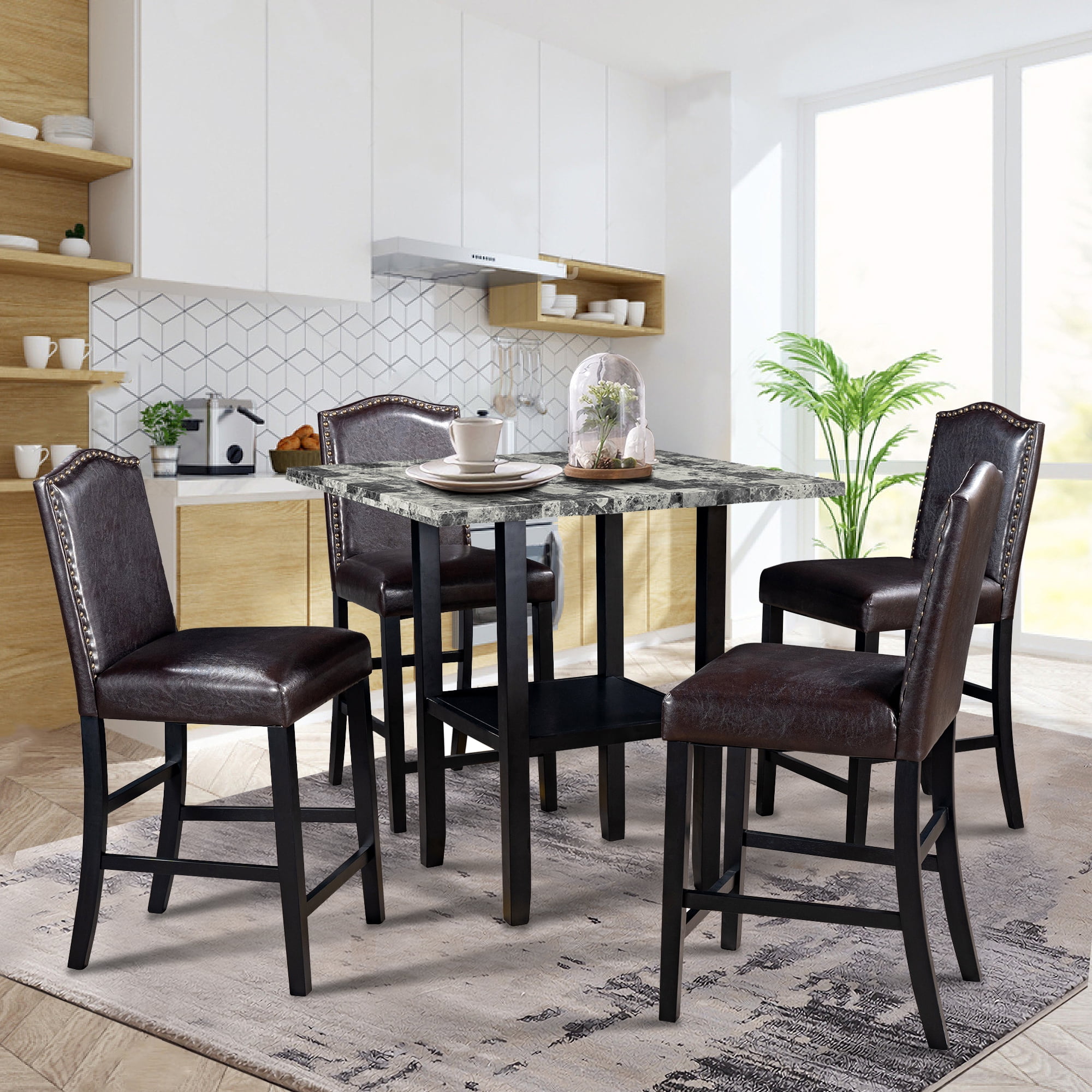 5 Piece Dining Table Set with Wood Legs, Heavy Duty Wood ...