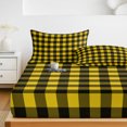 thumbnail image 6 of Twin Sze Fitted Sheet Set - Black Yellow Plaid 2 Piece Bedding Sets 16" Deep Pocket Fitted Sheet with 1 Pillowcase, Retro Country Buffalo Check Gingham Brushed Microfiber Hotel Luxury Bed Sheets, 6 of 9