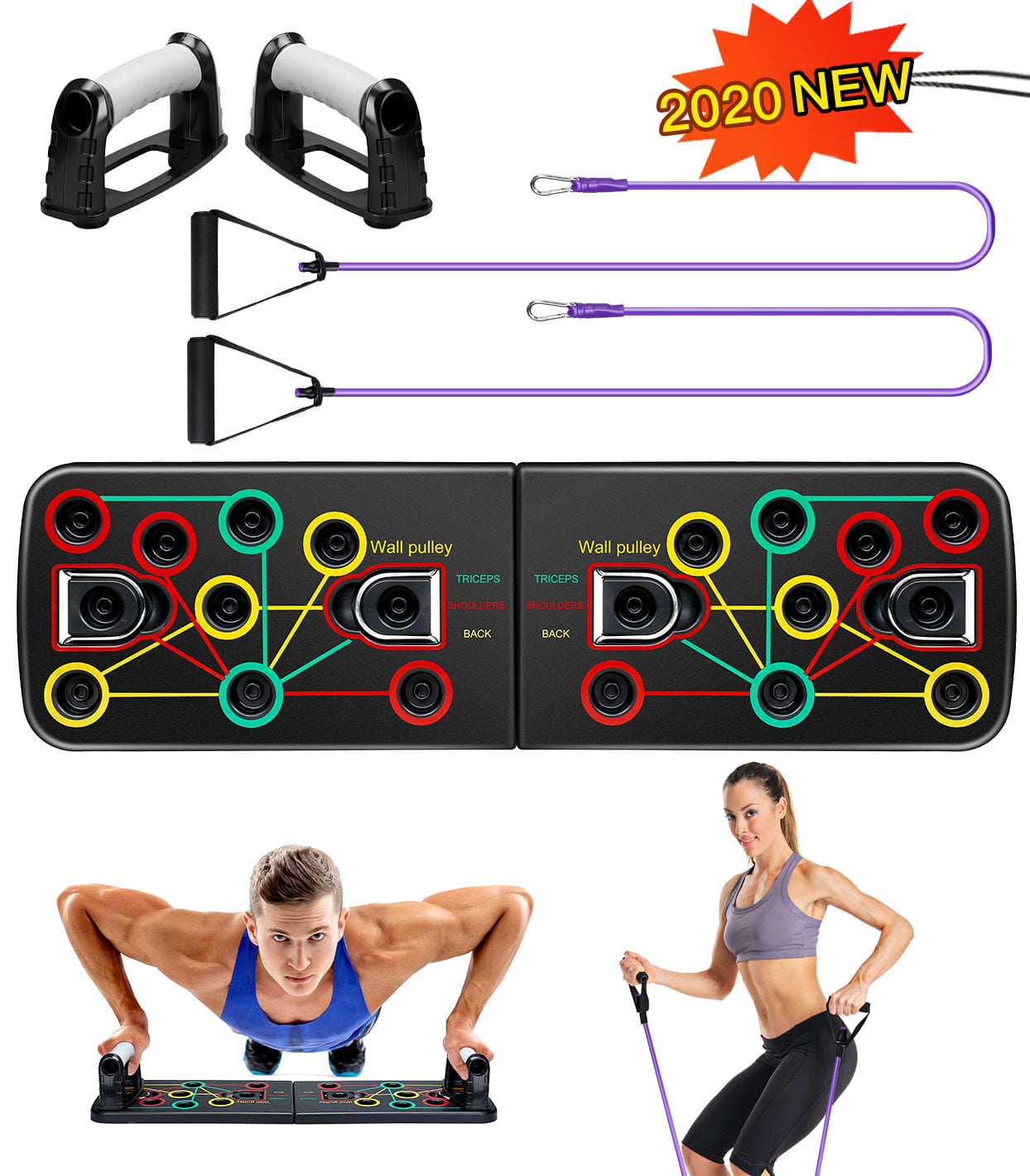 Push Up Rack Board with Resistance Band Fitness Gym Exercise Pushup Stands UK sz 