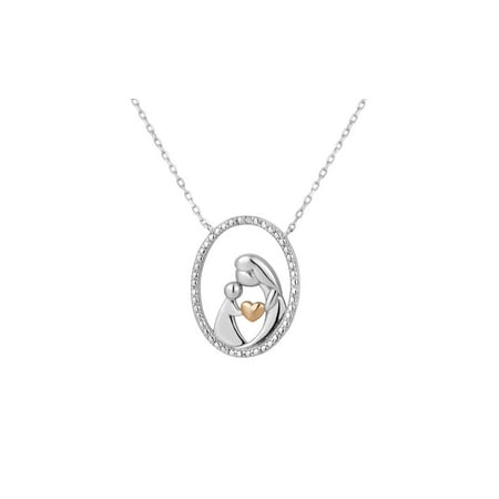 2Tone Sterling Silver Diamond Mother And Child Necklace 18 Inch