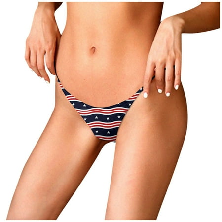 

Strungten Womens Fashion Summer Casual Thong Low Waist Bikini Independence Day Printed Panty