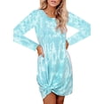thumbnail image 2 of Gvmfive Women's Tie Dye Print Long Sleeve Juniors Round Neck Casual Loose Mini Dress, 2 of 4