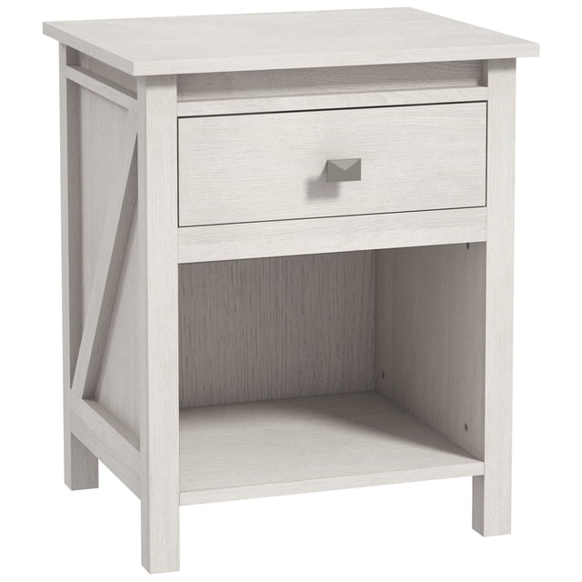Table de chevet avec tiroir et étagère pour chambre à coucher, Blanc