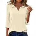 thumbnail image 5 of KDDYLITQ Womens Tops 3/4 Sleeve V Neck Basic Shirts Cotton Linen Solid Color Dressy Blouse Work 2026 Polo Shirts Beige 2XL, 5 of 6