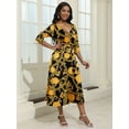 thumbnail image 6 of KISSMODA Midi Dresses for Women Casual 3/4 Sleeve Wrap Dress Plus Size Curvy Cocktail Dresses with Pockets, 6 of 7